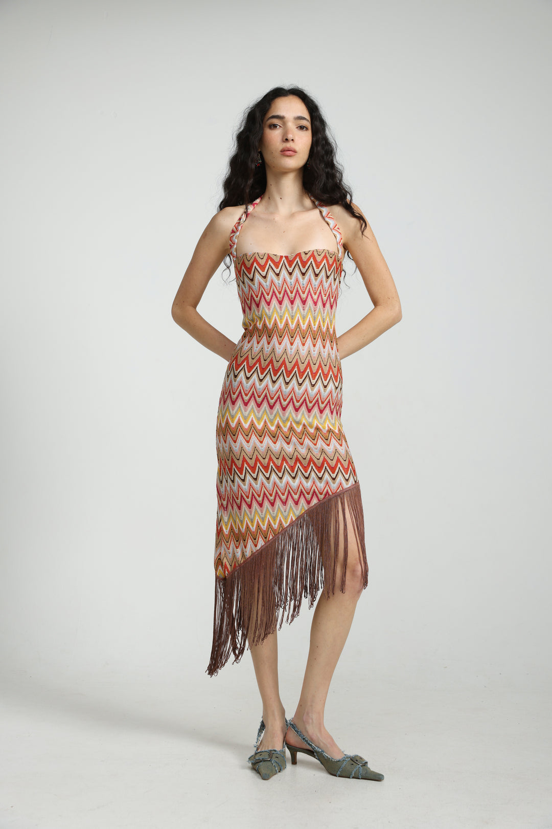 Zigzag Asymmetric Fringe Dress
