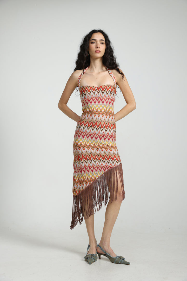 Zigzag Asymmetric Fringe Dress