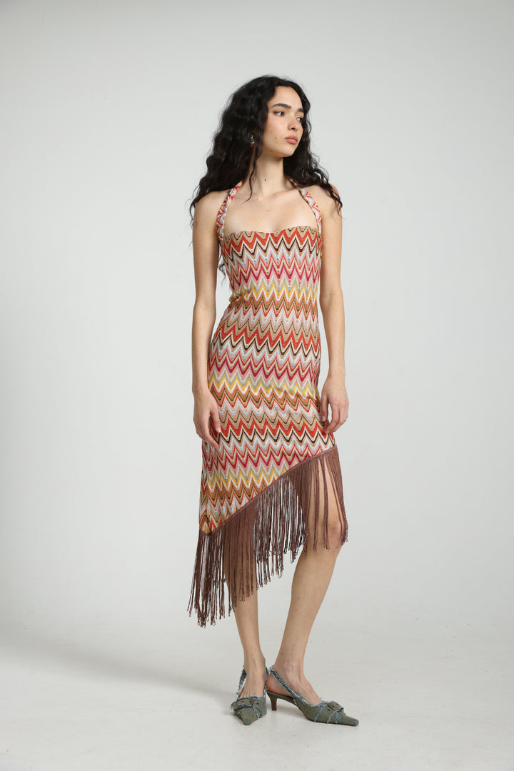 Zigzag Asymmetric Fringe Dress