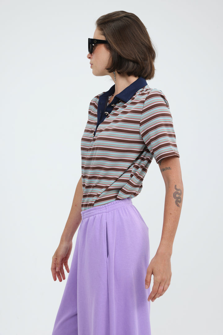 Forward Brown Striped Padded Polo