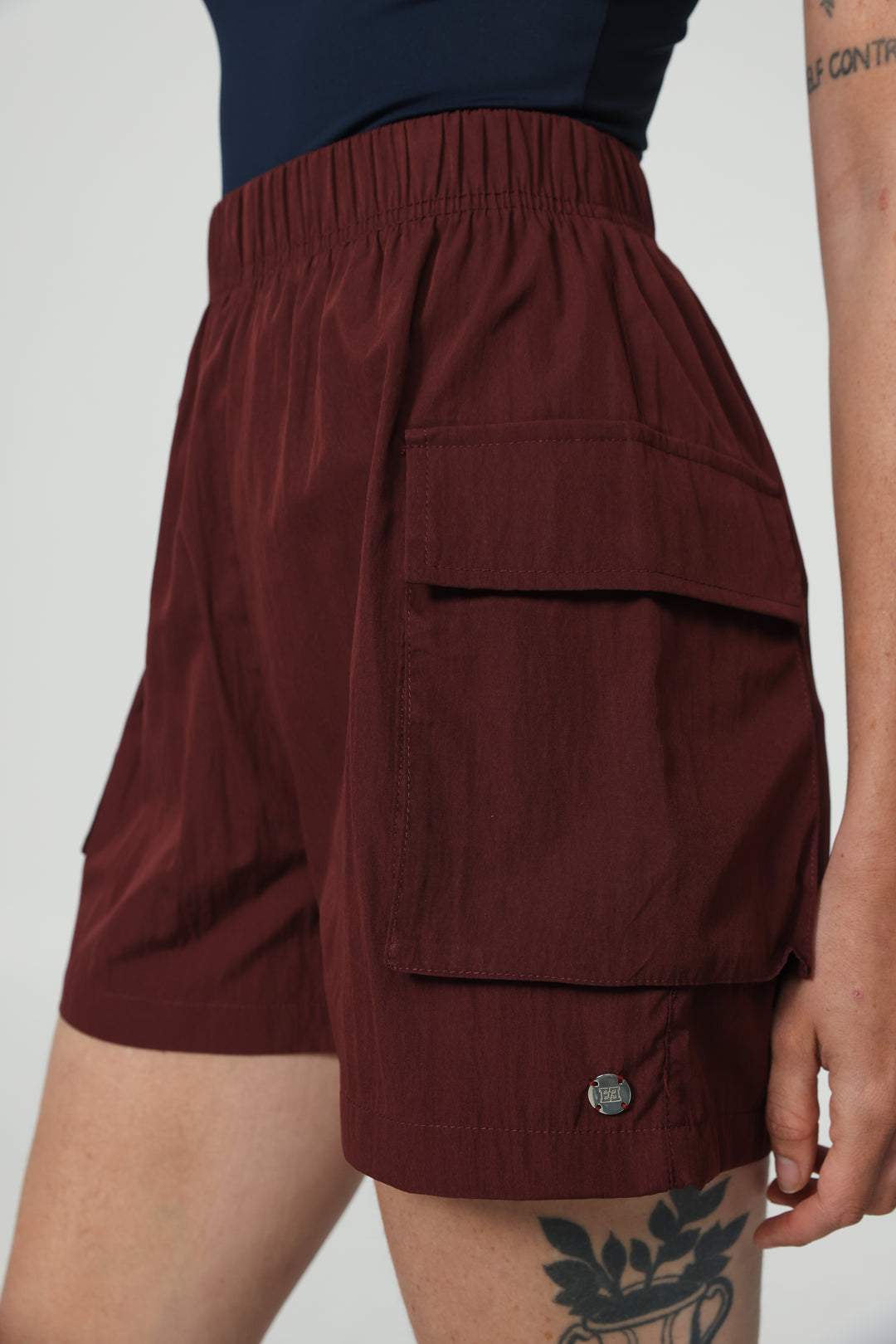 Wine Nylon Cargo Shorts