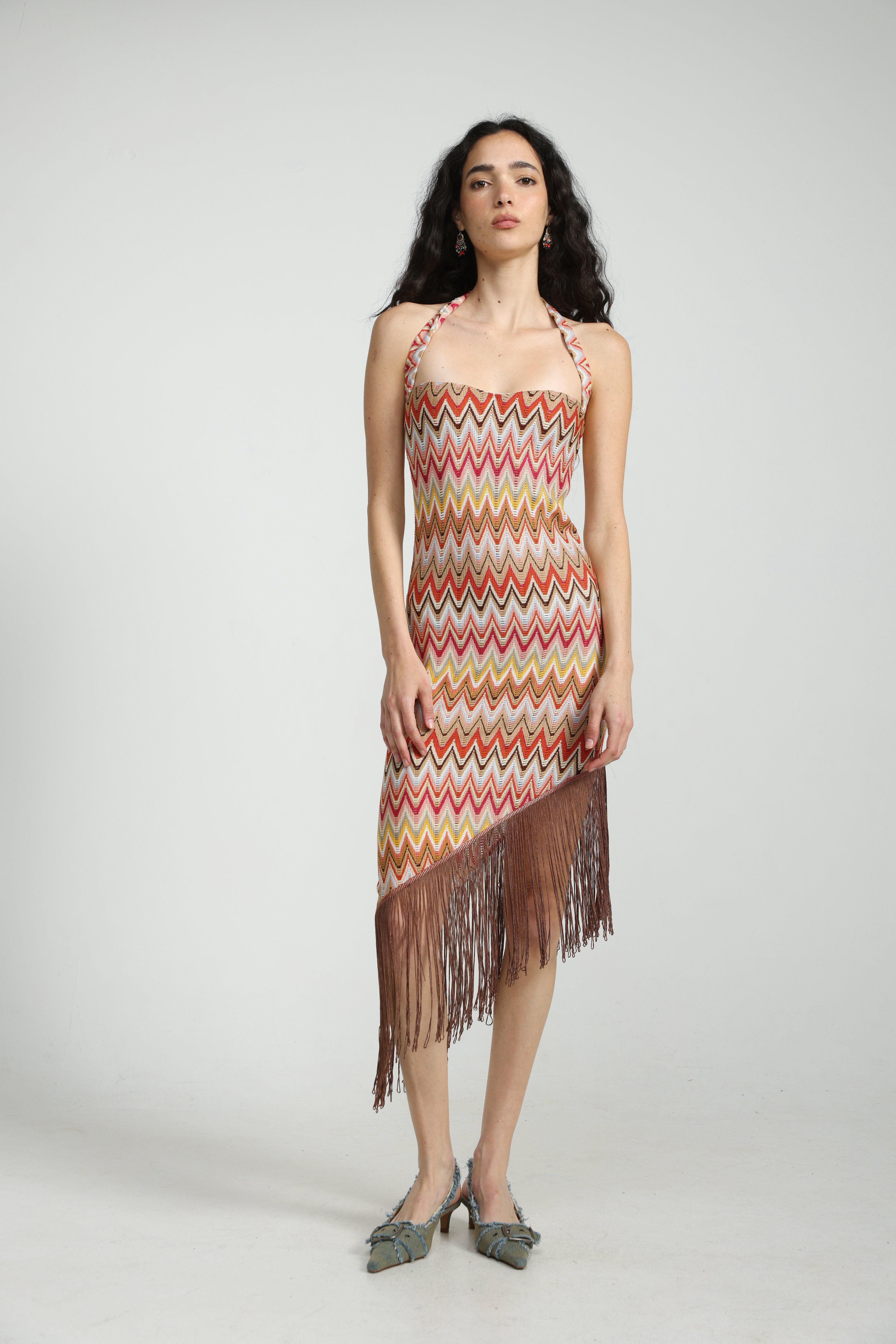 オレンジフリンジドレス Zigzag Asymmetric Fringe Dress – SEESTARZ