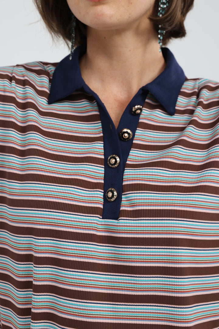 Forward Brown Striped Padded Polo