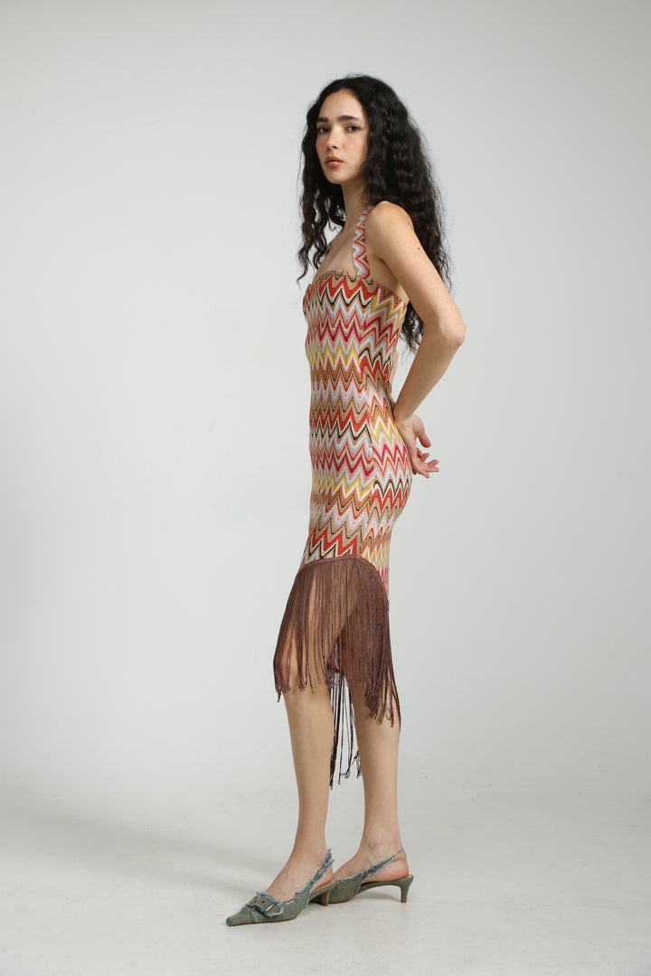 Zigzag Asymmetric Fringe Dress