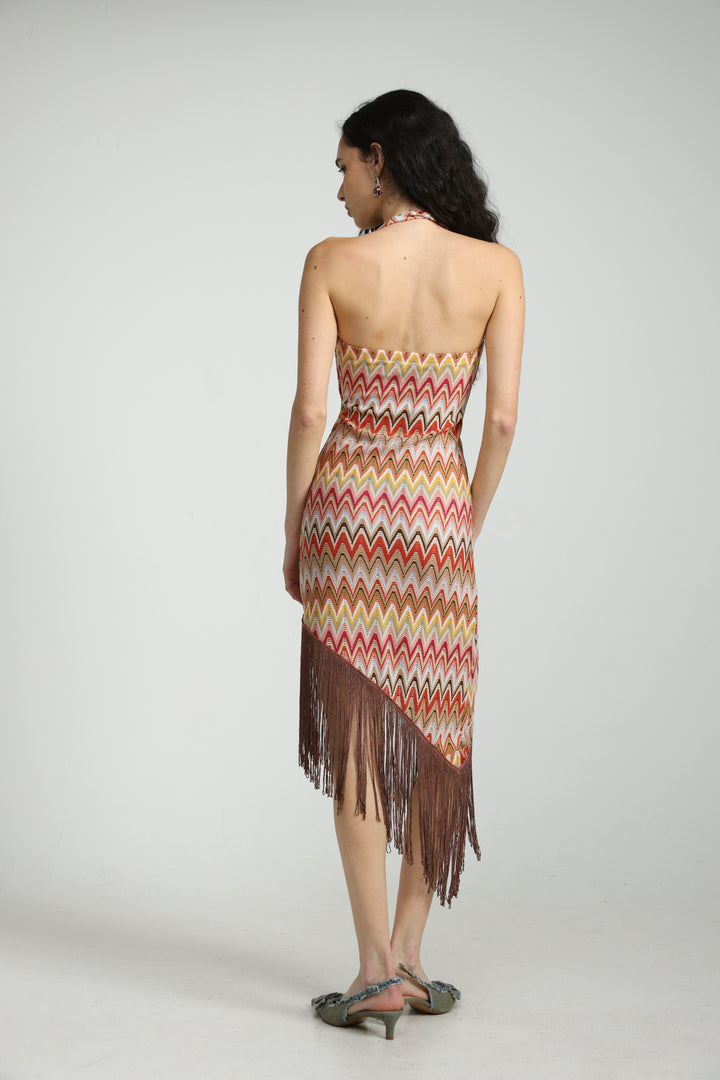 Zigzag Asymmetric Fringe Dress