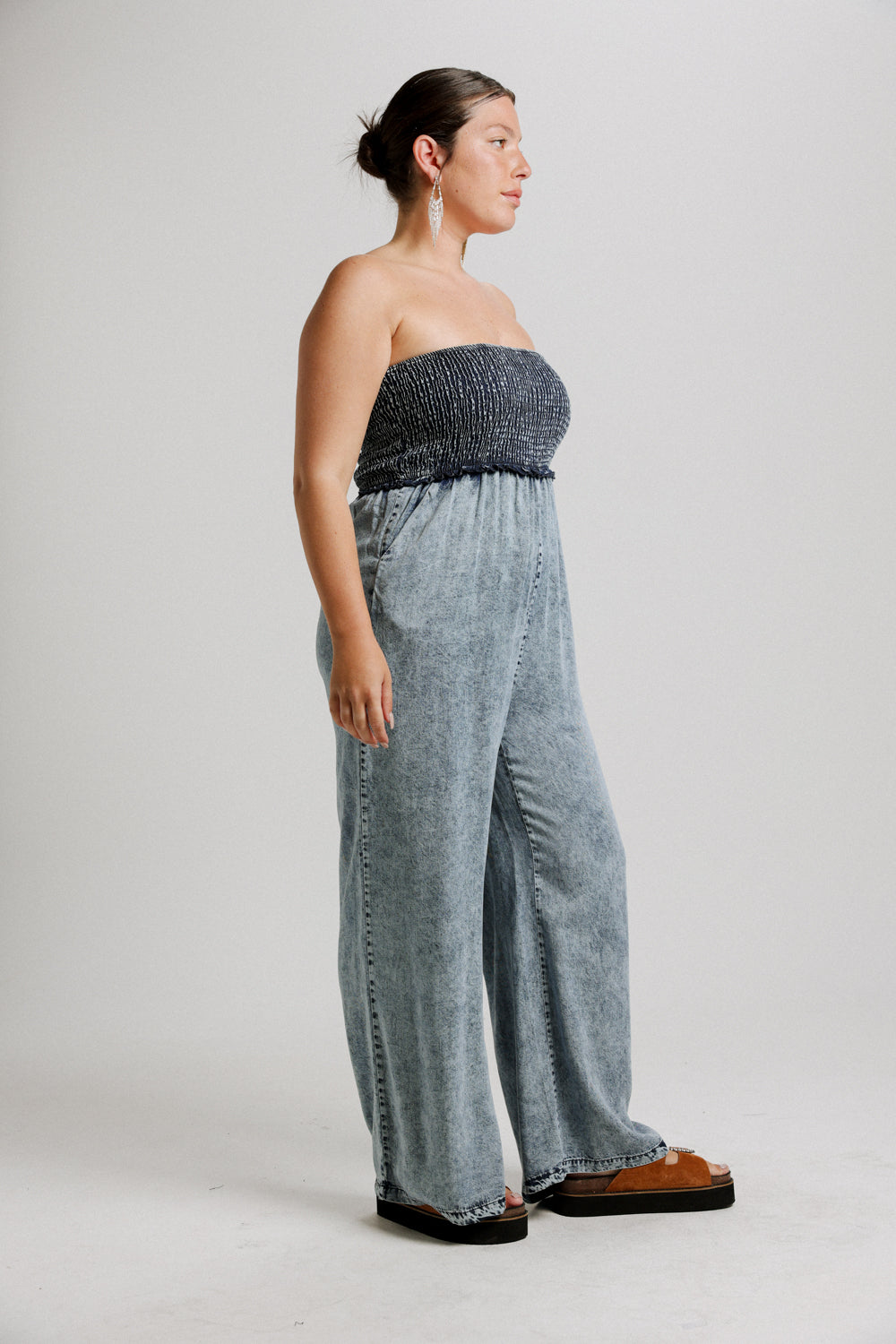 Wide Leg Denim Blue Jumpsuit