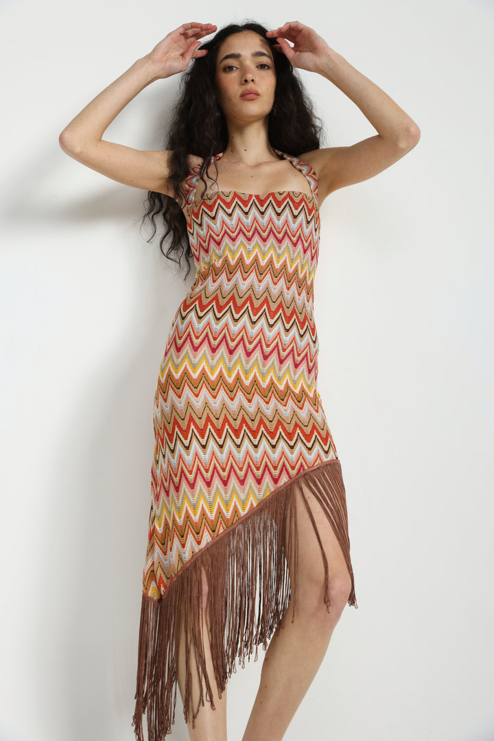 Zigzag Asymmetric Fringe Dress
