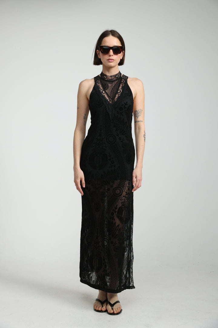 Velvet Burnout Black Dress