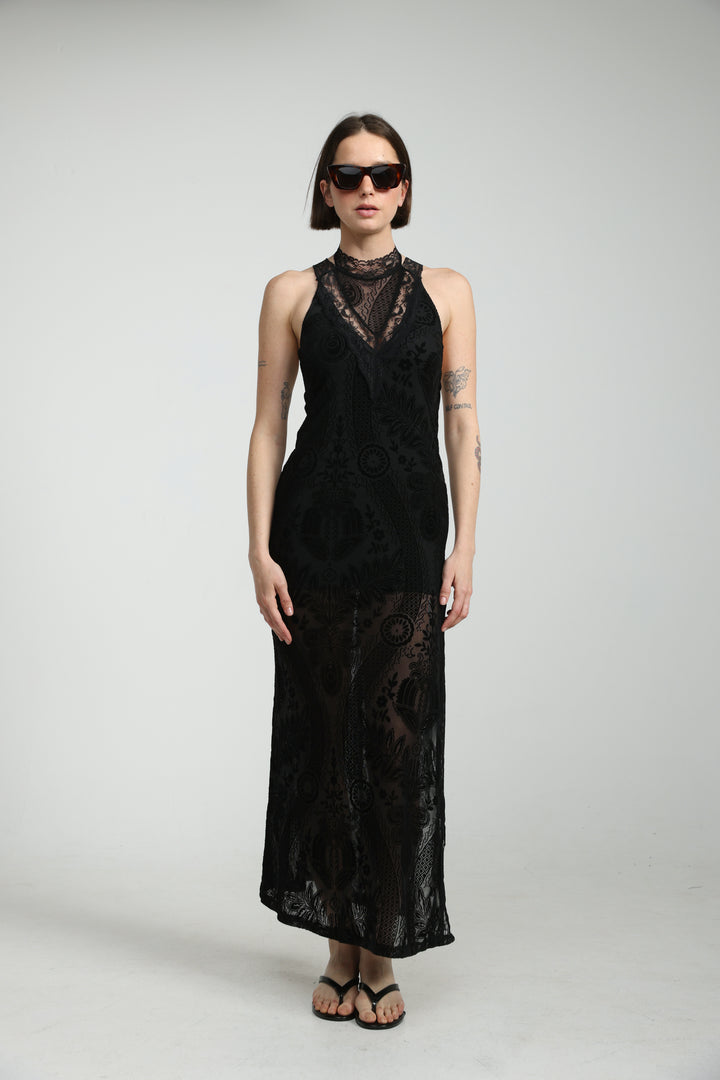 Velvet Burnout Black Dress