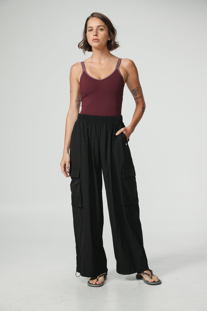 Black Nylon Cargo Joggers