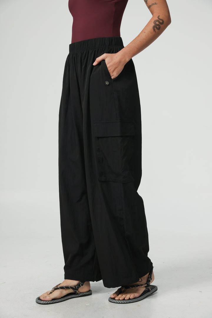 Black Nylon Cargo Joggers