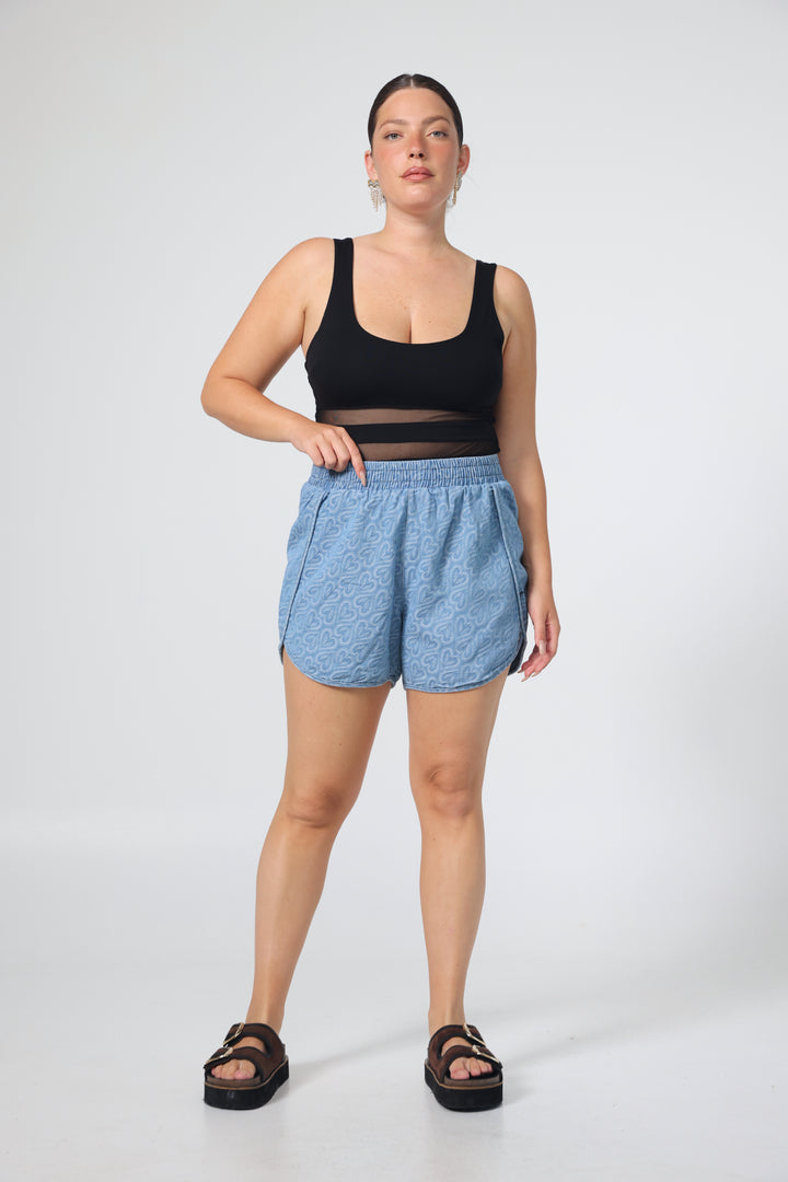 Buni's Hearts Blue Denim Shorts