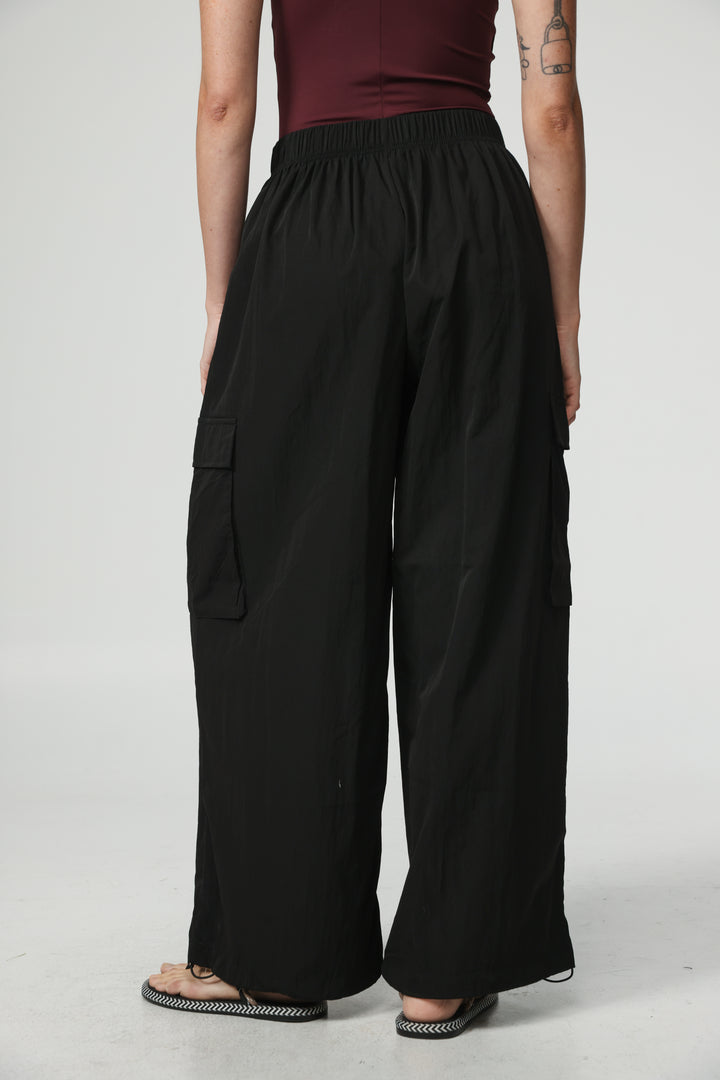 Black Nylon Cargo Joggers