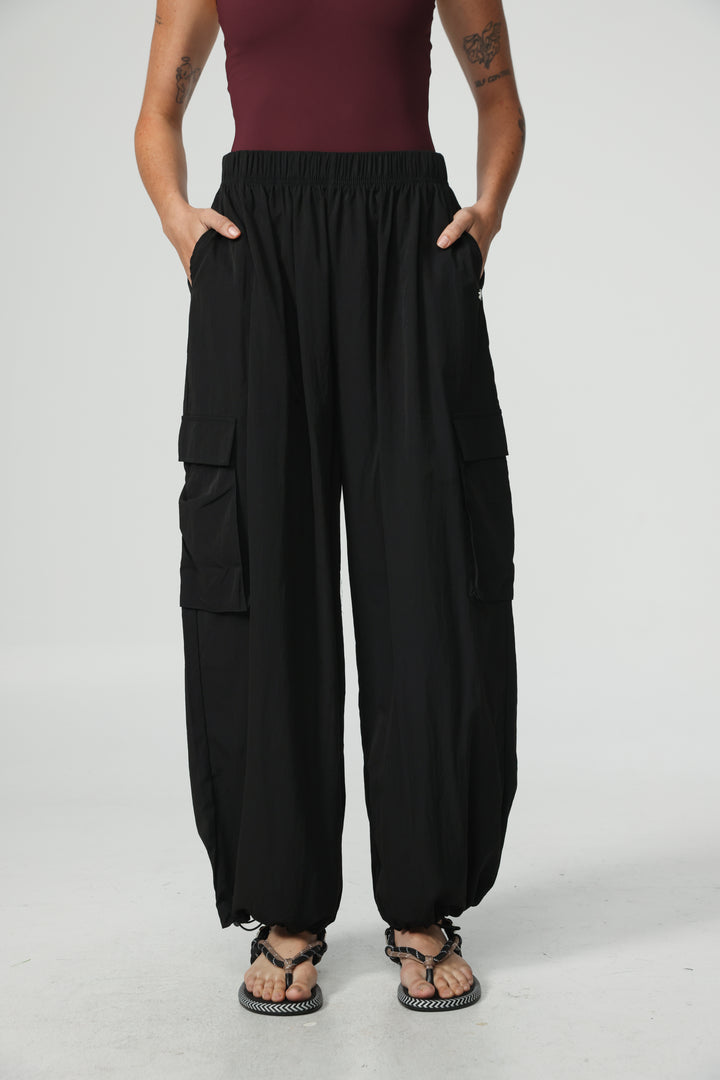 Black Nylon Cargo Joggers