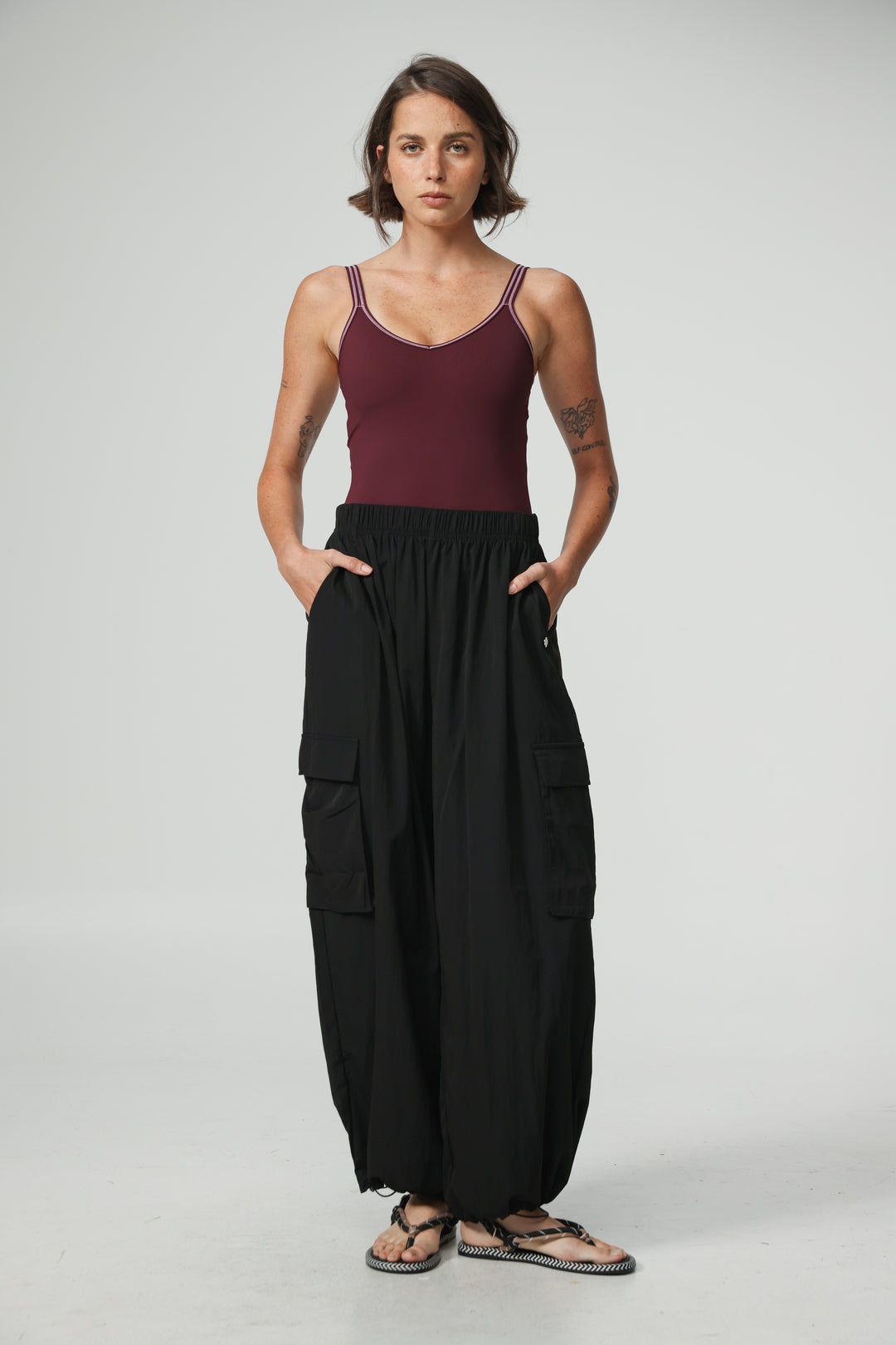 Black Nylon Cargo Joggers