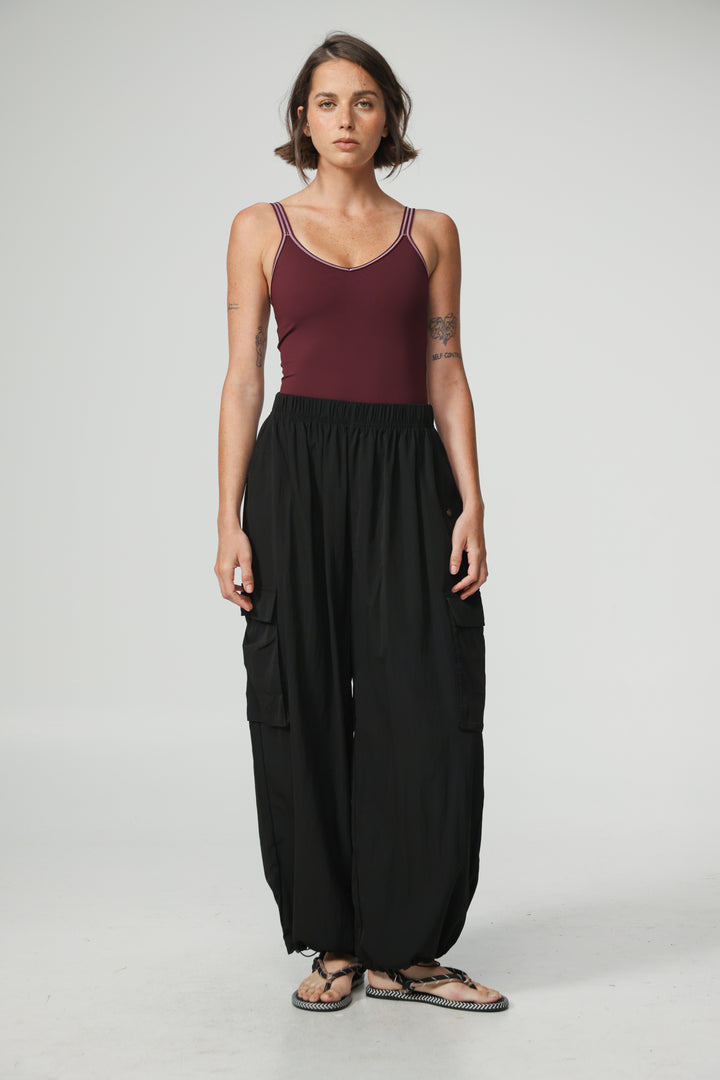 Black Nylon Cargo Joggers