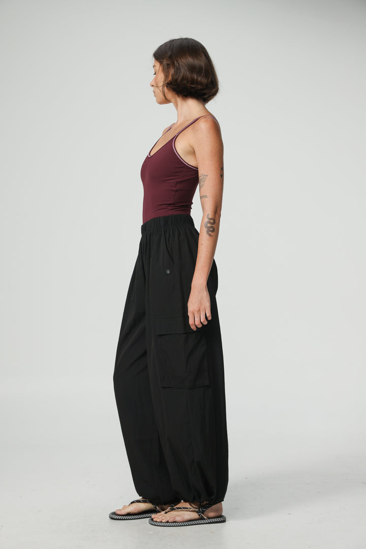 Black Nylon Cargo Joggers