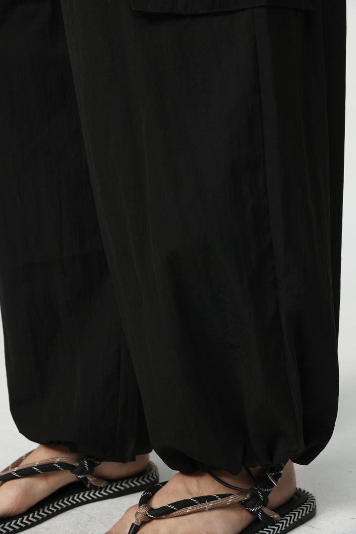 Black Nylon Cargo Joggers