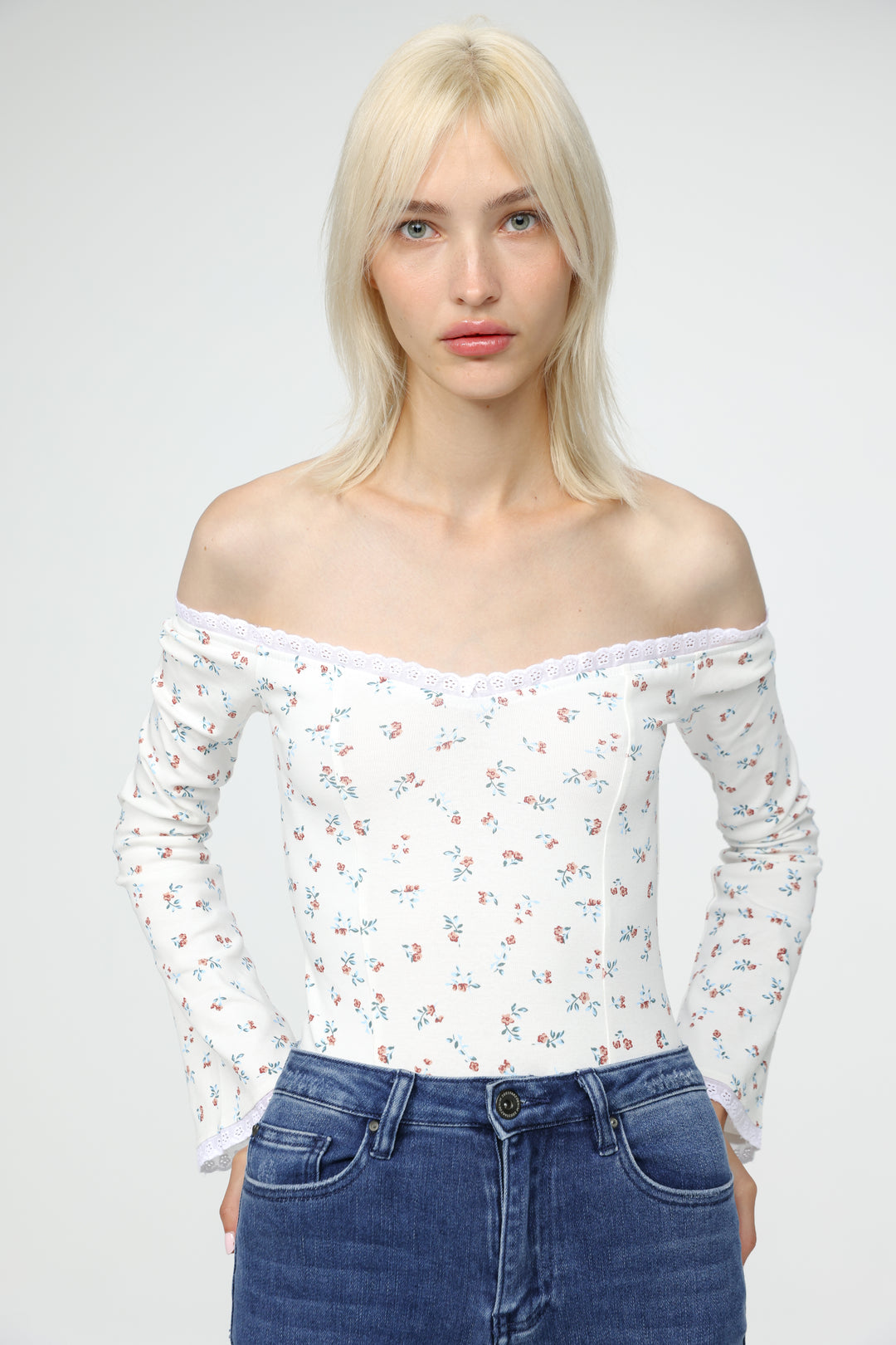 Spot Floral Off Shoulder Bodysuit