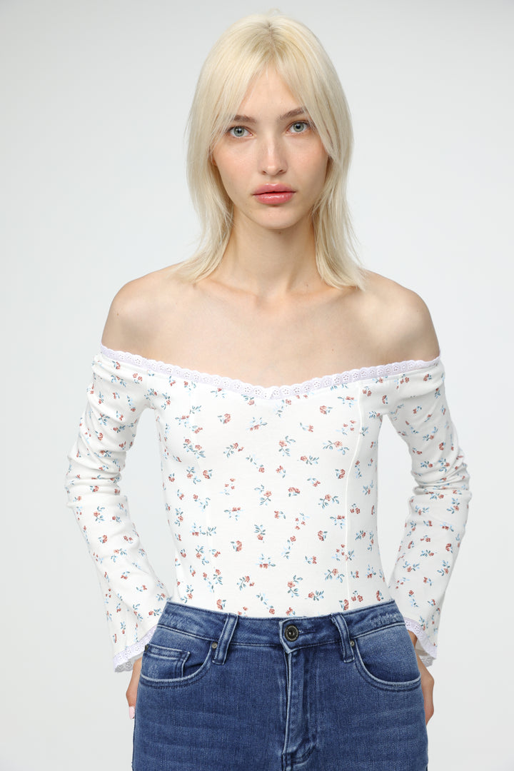 Spot Floral Off Shoulder Bodysuit