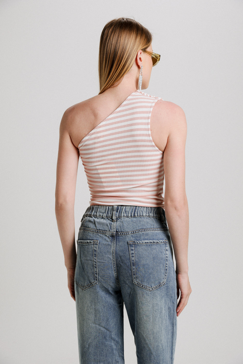 Pink Striped One Shoulder Top