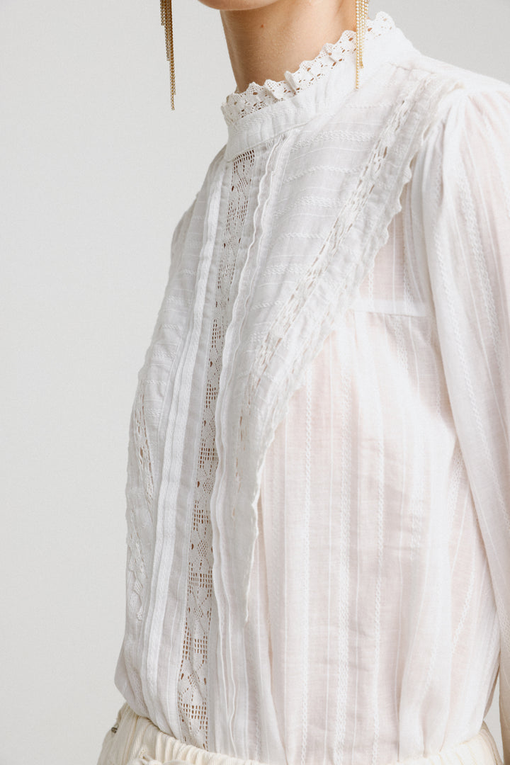 Pleated White Lace Blouse