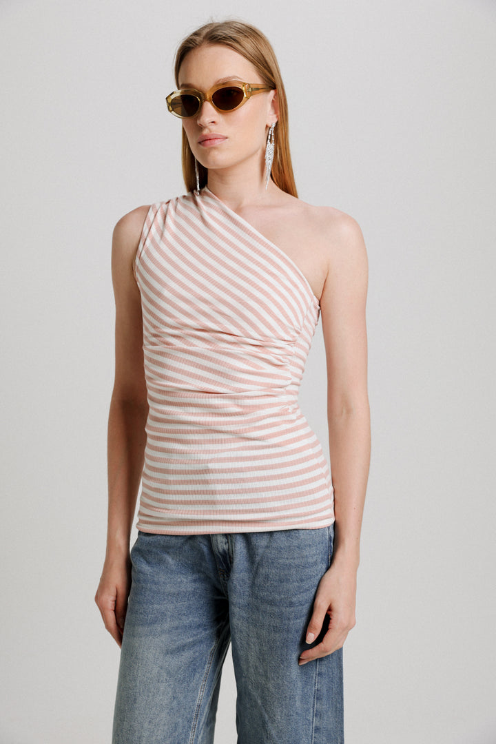 Pink Striped One Shoulder Top