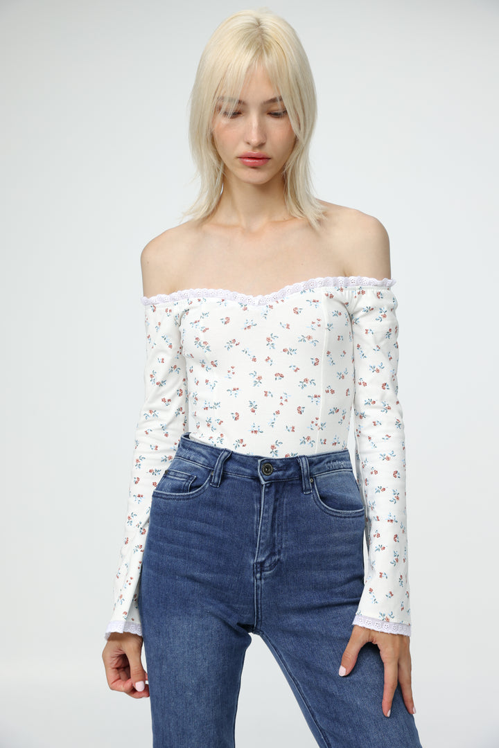 Spot Floral Off Shoulder Bodysuit