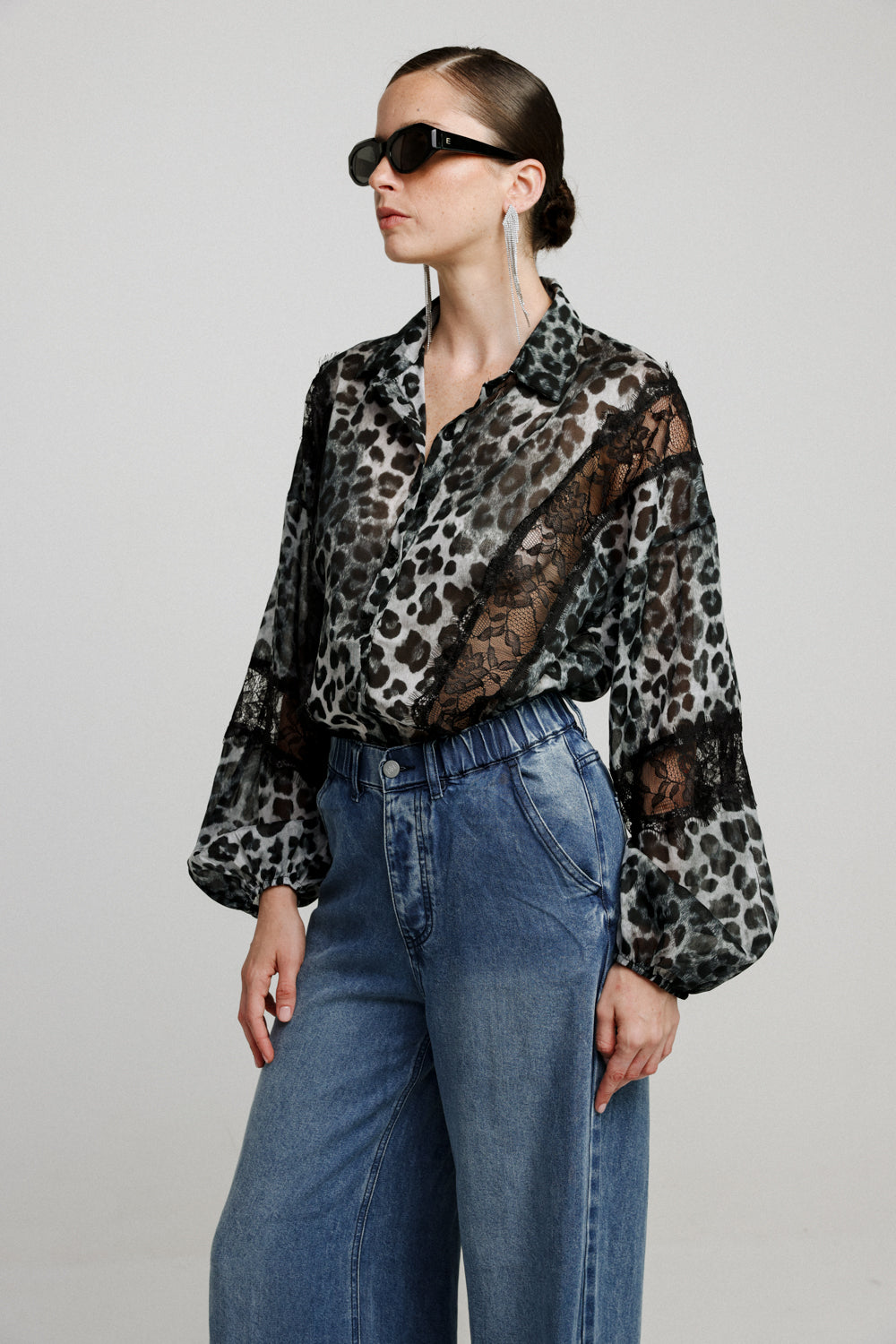 Black Leopard&Lace Buttoned Shirt