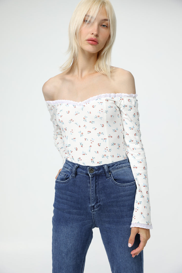 Spot Floral Off Shoulder Bodysuit