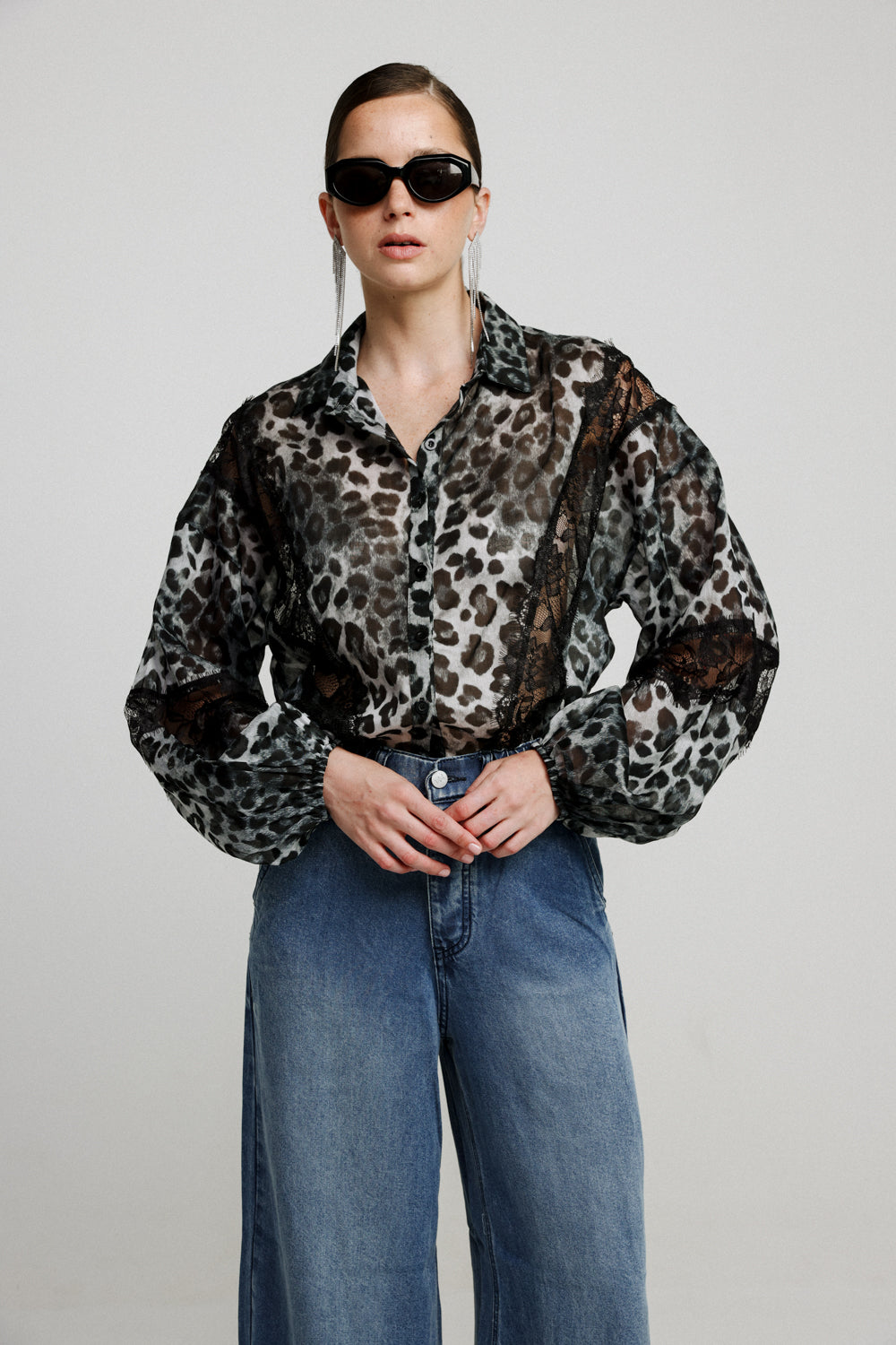 Black Leopard&Lace Buttoned Shirt