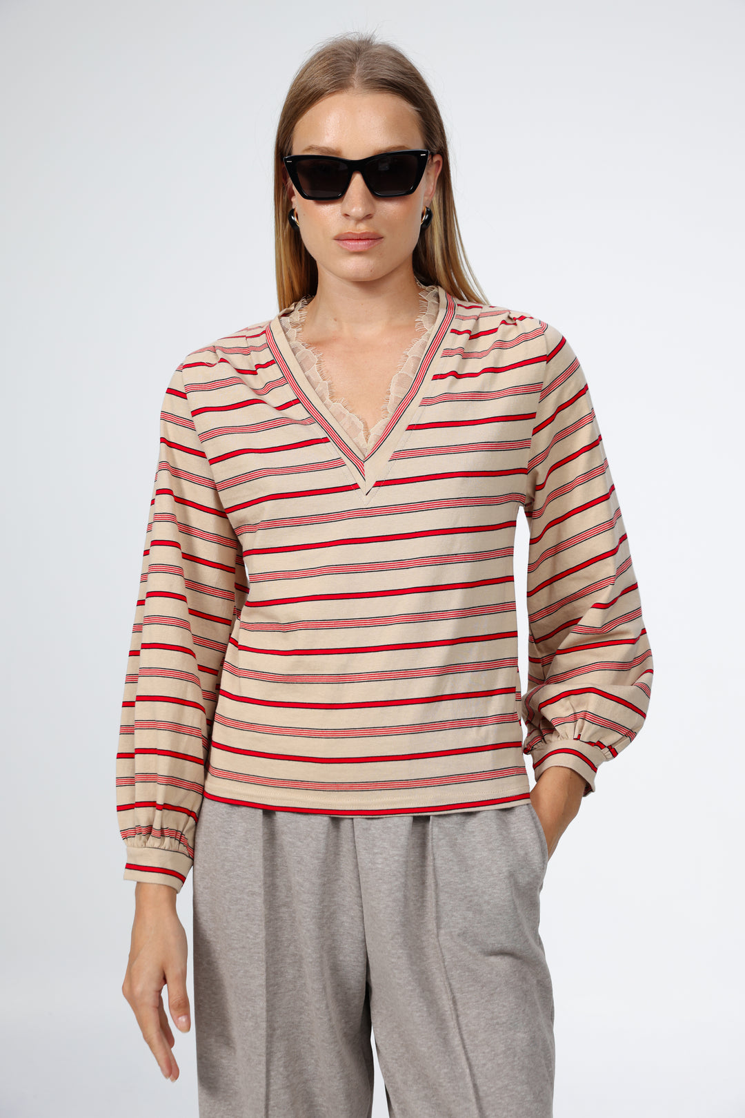 Marry Cream Striped Shirt