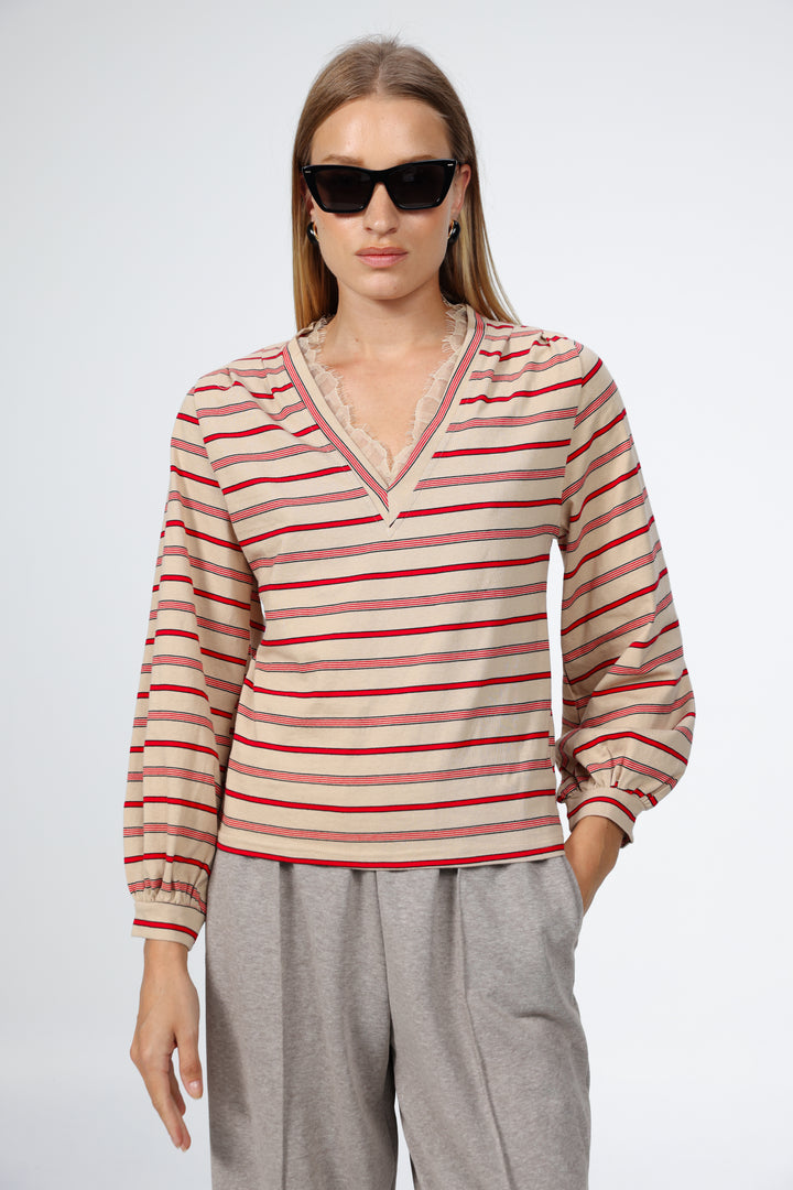 Marry Cream Striped Shirt