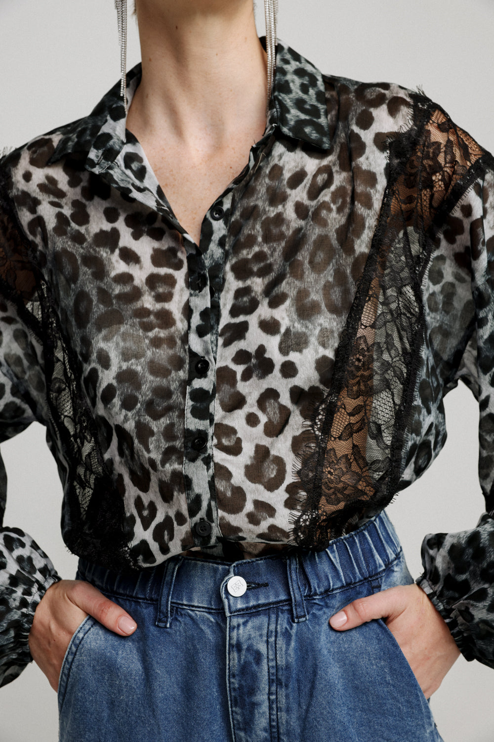 Black Leopard&Lace Buttoned Shirt