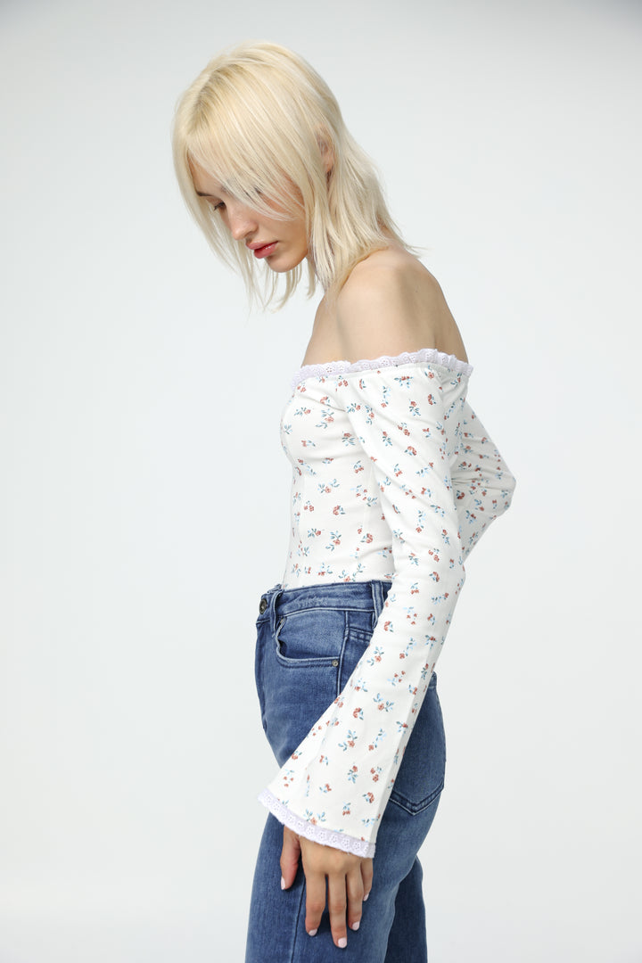 Spot Floral Off Shoulder Bodysuit