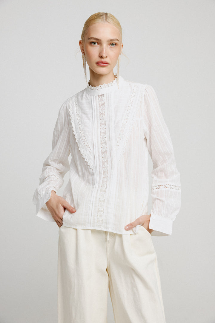 Pleated White Lace Blouse