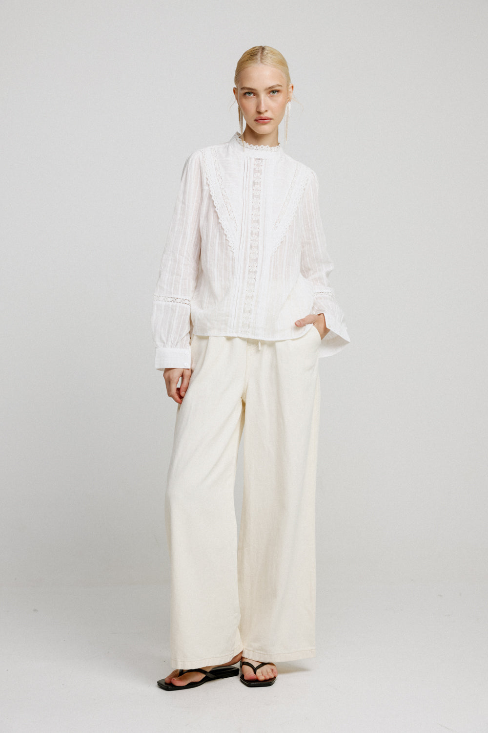 Pleated White Lace Blouse