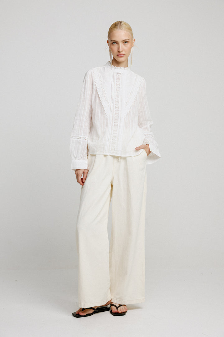 Pleated White Lace Blouse