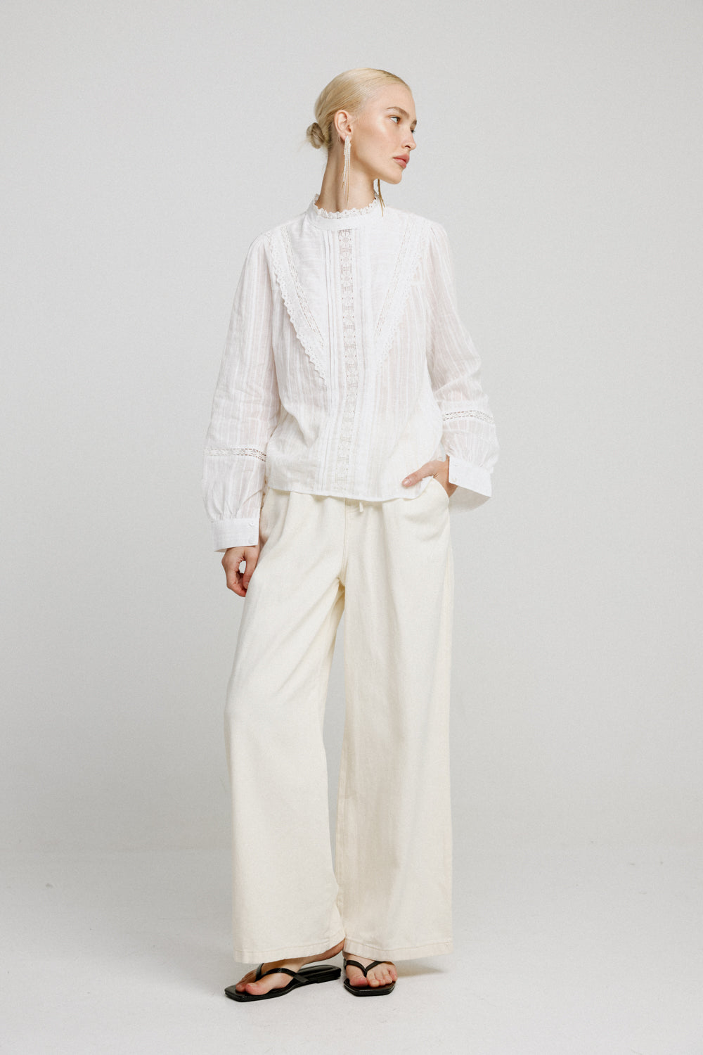 Pleated White Lace Blouse