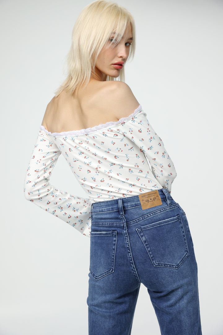 Spot Floral Off Shoulder Bodysuit