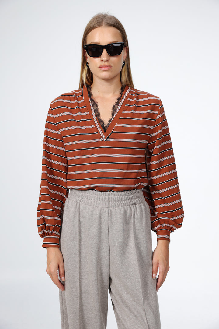 Marry Brown Striped Shirt