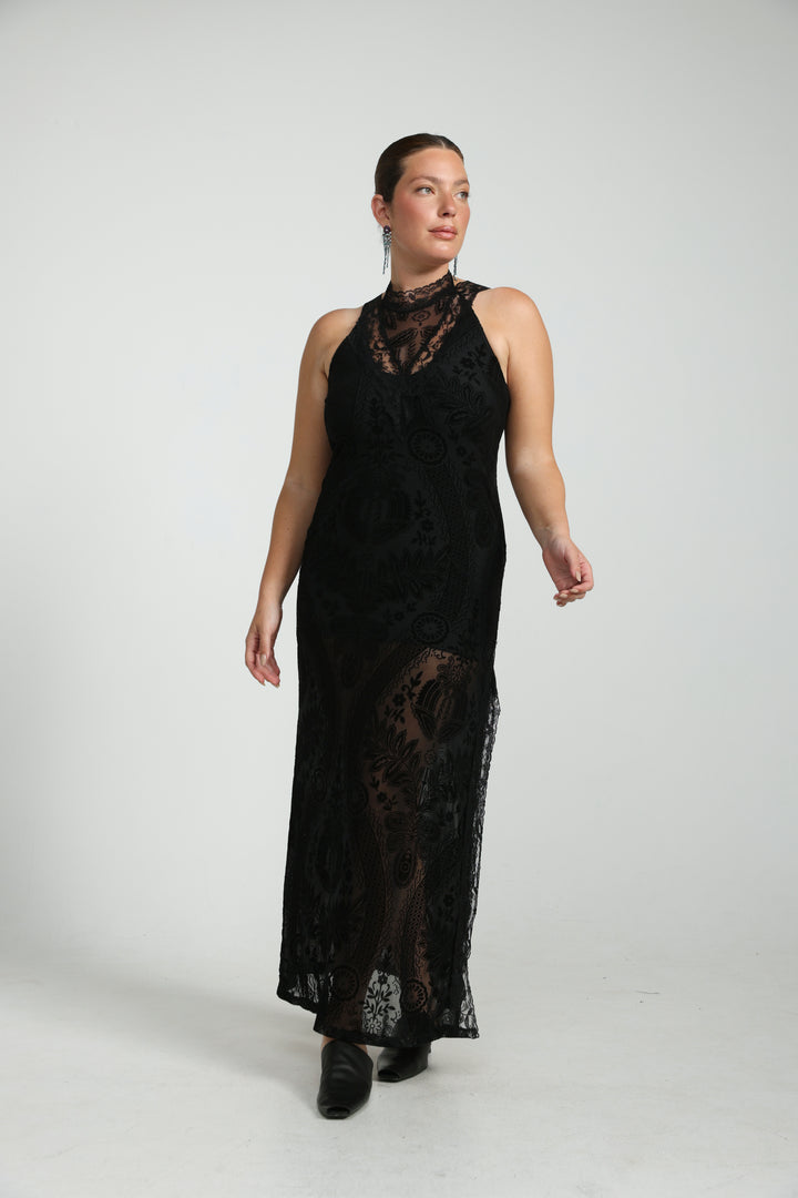 Velvet Burnout Black Dress