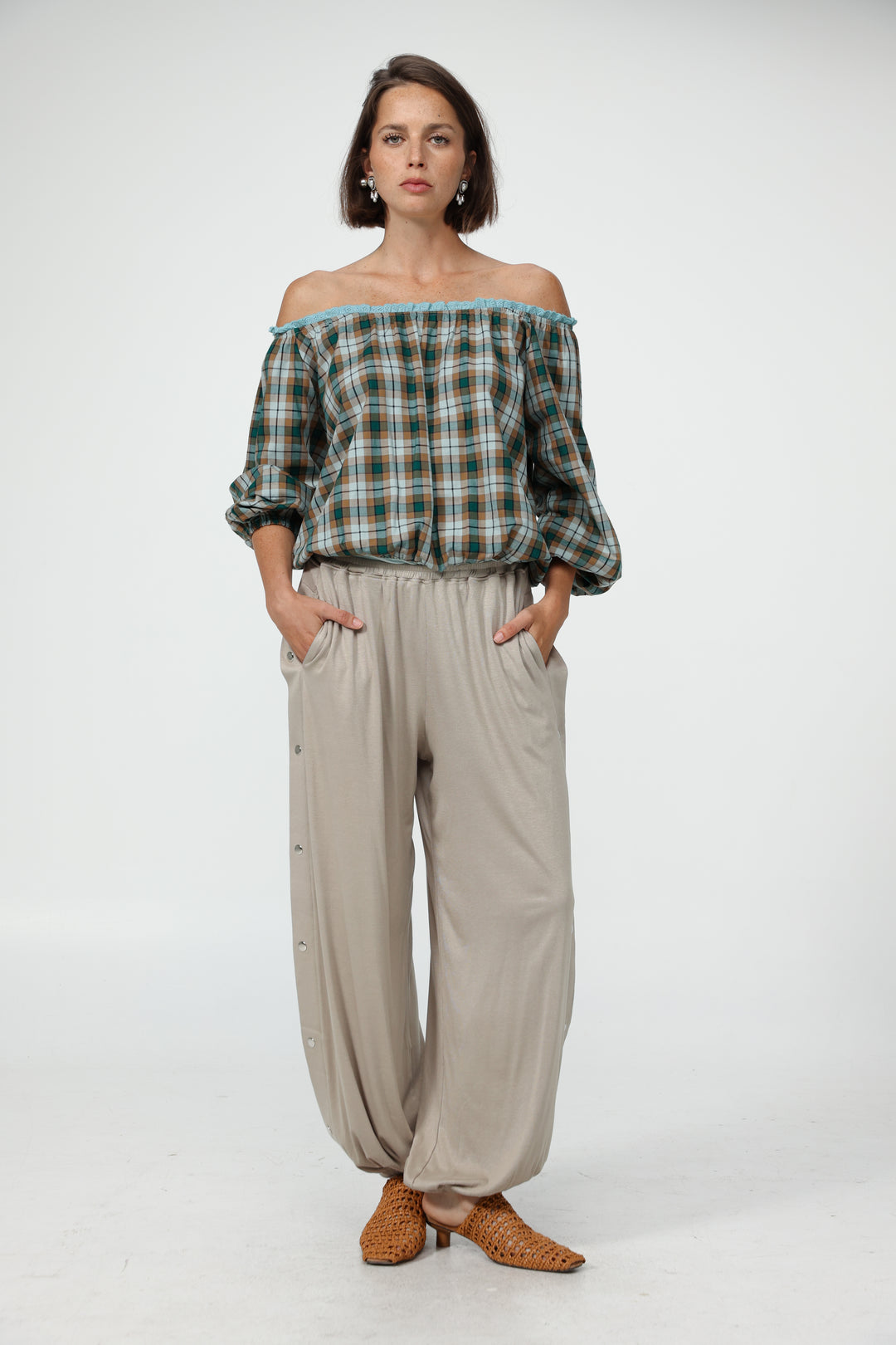 Plaid Off-Shoulder Bodysuit