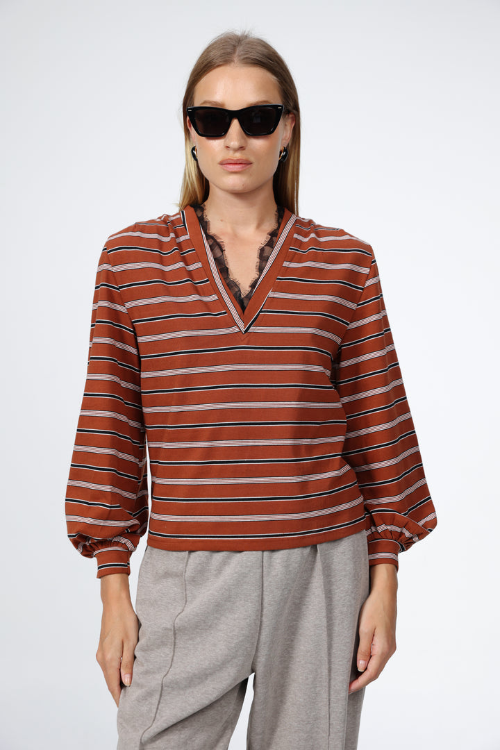 Marry Brown Striped Shirt