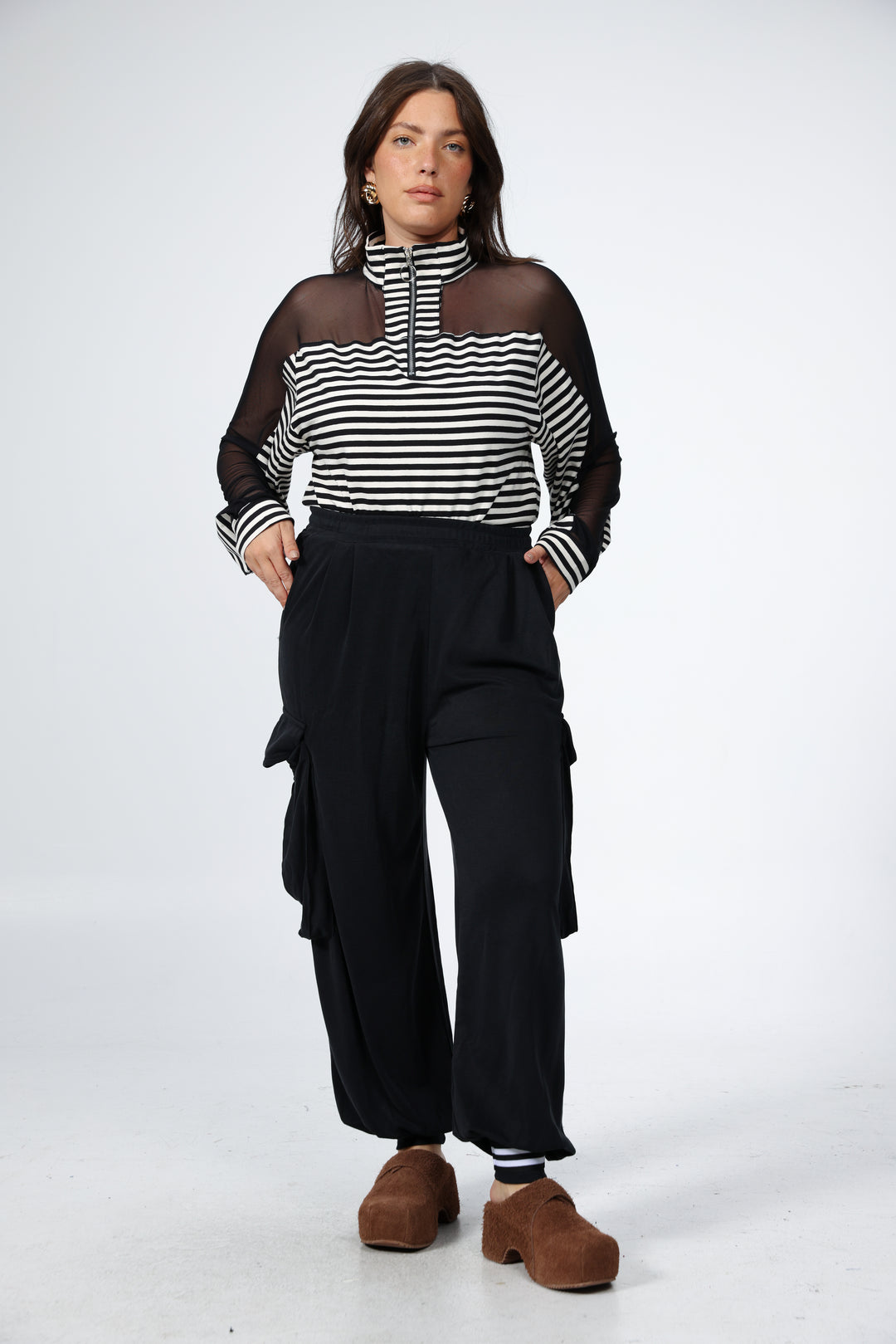 Adam Brown Stripes Mesh Polo