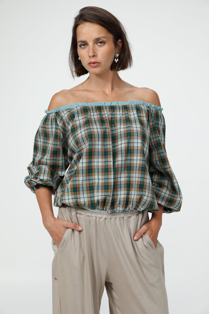 Plaid Off-Shoulder Bodysuit