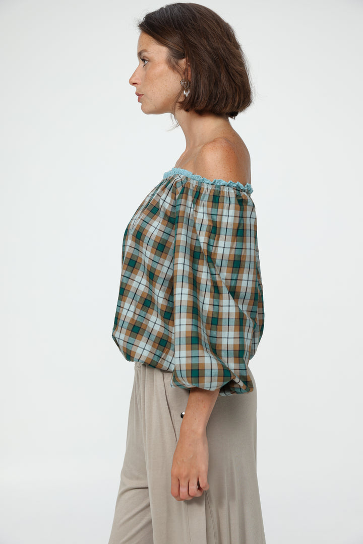 Plaid Off-Shoulder Bodysuit