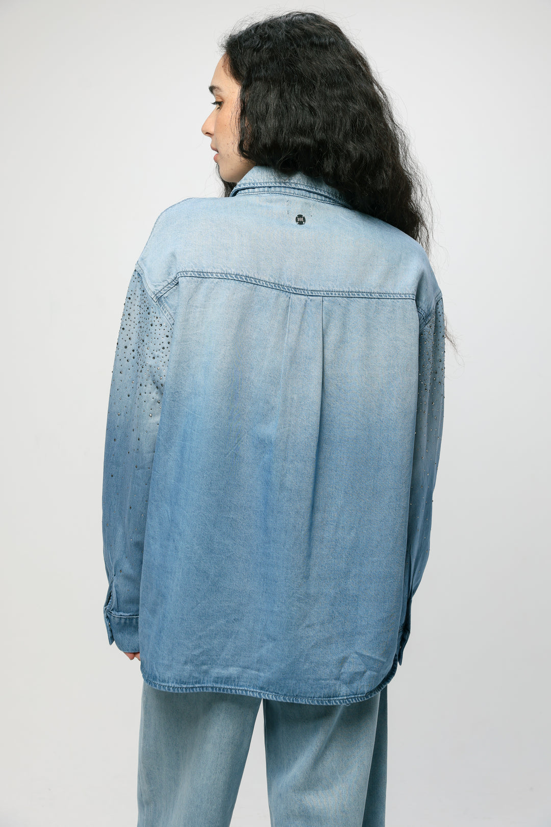 Rhinestones Blue Denim Shirt