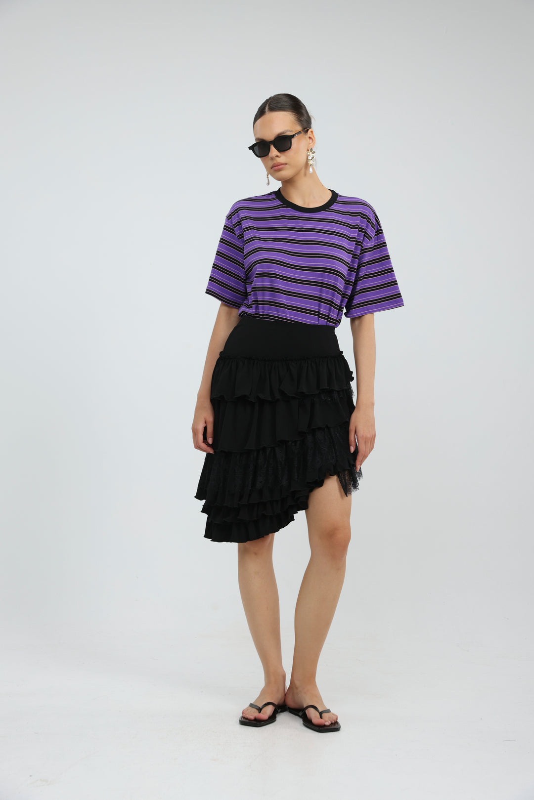 Asymmetric Black Mini Skirt