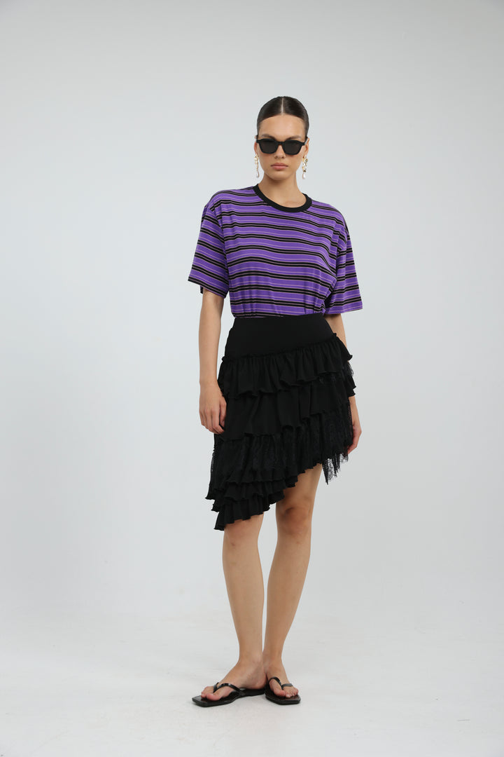 Asymmetric Black Mini Skirt